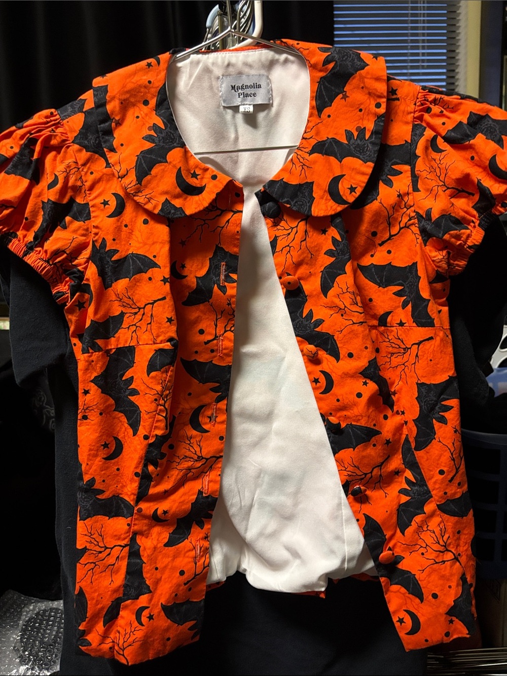 Magnolia Orange and Black Halloween Bat Print Top